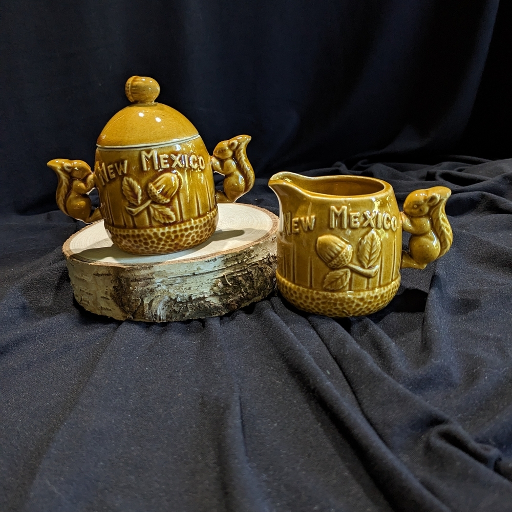 New Mexico Ceramic Creamer and Sugar Set With Squirrels